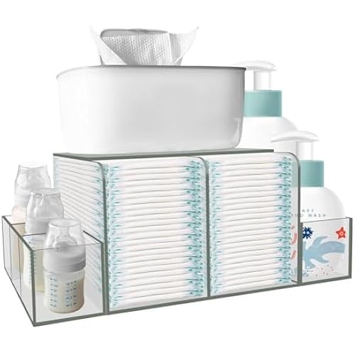 GILPWA Diaper Caddy, Baby Changing Table Organizer, Detachable Clear Acrylic Diaper Storage for Wipe Dispenser, Wipe Warmer and other Diapering Essentials