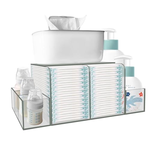 GILPWA Diaper Caddy, Baby Changing Table Organizer, Detachable Clear Acrylic Diaper Storage for Wipe Dispenser, Wipe Warmer and other Diapering Essentials by GILPWA - Used condition - US$40.88