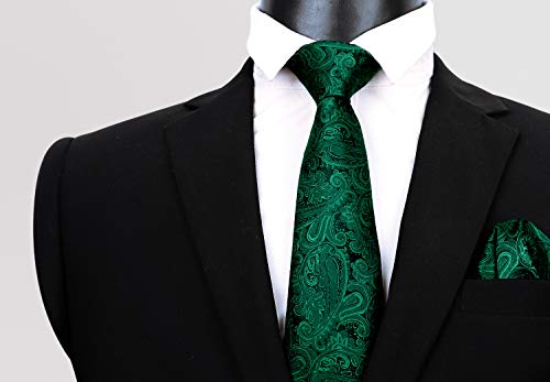 Alizeal Men's Paisley Floral Tie Wedding Woven Pocket Square And Necktie, Dark Green #TOP3