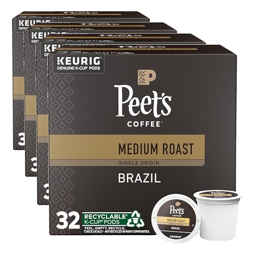 Image of Peet's Coffee Coffee Pods, Medium Roast, Single Origin Brazil, K Cups, 32 Count (Pack of 4)