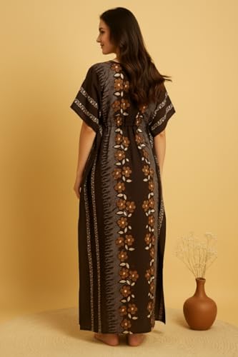 Image of Bahumaan Pure Cotton Kaftan Nighty for Women | Kaftan Maxi for Women | Kaftan Night Gowns for Women | Cotton Nighty for Women Stylish |