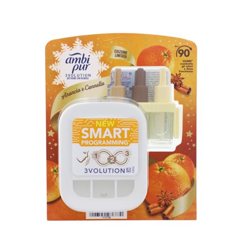 Ambi Pur 3Volution - Ambientador para ambientes, difusor eléctrico y recarga, edición limitada, fragancia naranja y neroli, tecnología elimina olores, hasta 90 días de perfume