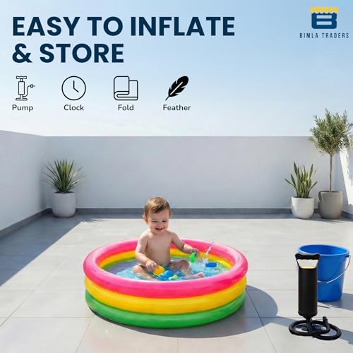 Image of Btag Premium Inflatable Family Swimming Pool for Kids & Adults | Extra-Large 24x6 inch 2 Feet 3-Layer Striped Bath Tub with Manual Air Pump for Home & Outdoor Use