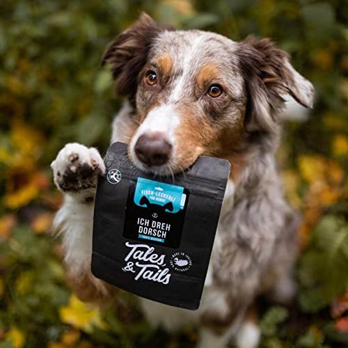 Tales & Tails - Hunde Leckerlis aus 100% isländischem Dorsch | Natürlich, Zuckerfrei, Getreidefrei, reich an Omega 3 | Kausnack Icebarks „Ich dreh Dorsch | 5 x 70g Tüten Hundesnack