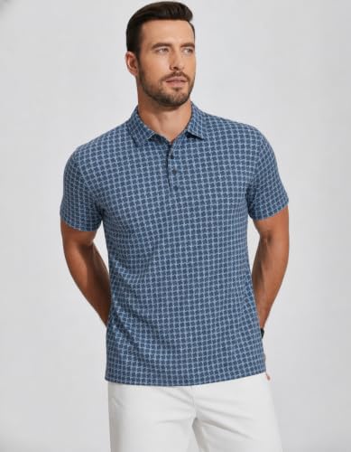 Image of Alex Vando Mens Golf Shirts Short Sleeve Breeze Quick-Dry Print Polo Shirt