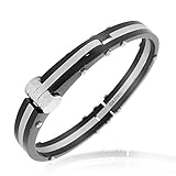 My Daily Styles Stainless Steel Silver-Tone Black Two-Tone Handcuff Men's Bracelet