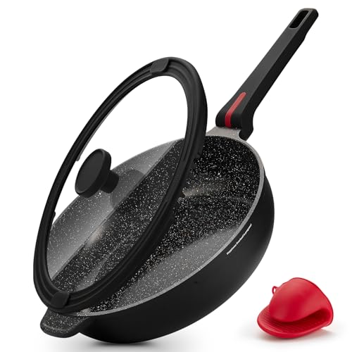 PekGema Nonstick Deep Frying Pan Skillet, Ceramic 12 Inch/4.5 Quart Saute Pan With Lid, Induction...