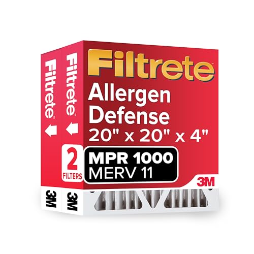 Filtrete 20x20x4, AC Furnace Air Filter, MPR 1000 DP, Micro Allergen Defense Deep Pleat, 2-Pack (actual dimensions 19.88 x 19.88 x 4.31)