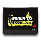 Feuerwehr Schreibmappe / FW Notruf 112 +Ortsname / Neongelb-Weiss / Roter Hahn 112 / Einsatzorganizer auch für THW Rettungsdienst Notarzt