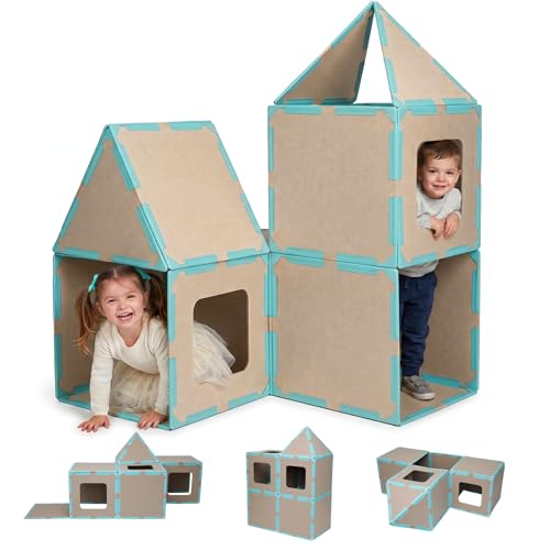 Gereat Magnetic Fort Building Kit 20-Piece Giant Magnetic Tiles Fort for Kids STEM Creativity Strong Magnets & Safe Magnetic Fort Building Panels for Building Castles Boat & Tunnels Ages 3+