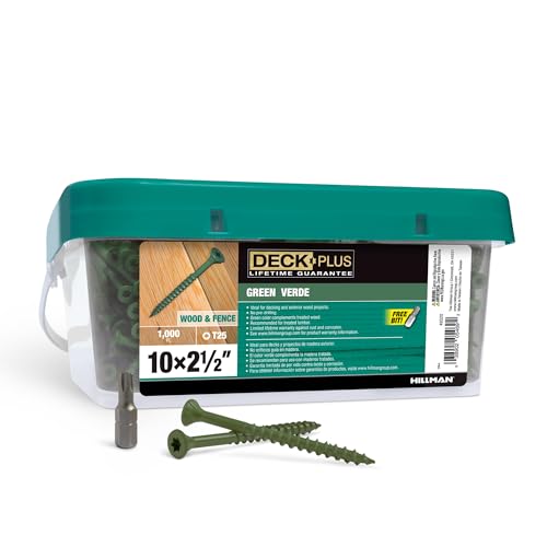 Image of Deck Plus 2-1 /2 Inch Epoxy Coated Exterior Wood and Fence Screws #10 x 2-1 /2 inch Torx /Star Drive Included Coarse Thread, Outdoor Rust Resistant Decking Screw, Green, Keg, 1000 Pieces | 49320