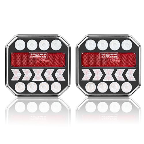 AOHEWEI Feux Arrière LED pour Remorques 12/24V, 2Pcs Feux LED Étanches avec Feu de Position, Feu Stop, Clignotant, Feu de Recul pour Camping-Car Caravane Tracteur Camion Fourgon Poids Lourd E-mark