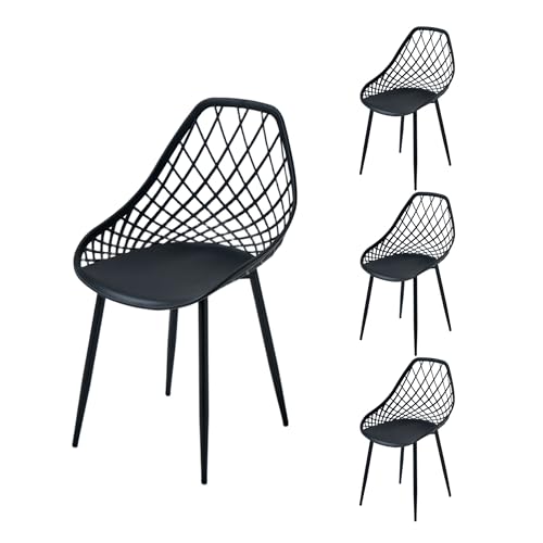 PPkrimnel Lot de 4 chaises de bistrot avec Assise en polypropylène et Cadre en métal pour Balcon, pelouse et Bord de Piscine, Noir