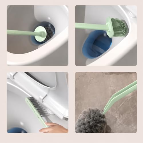 Image of HomeCloud Wall Mounted Silicone Toilet Brush | Soft Bristle Bathroom Cleaning Brush with Holder | Modern Japanese Design | Quick-Drying & Hygienic (Green)