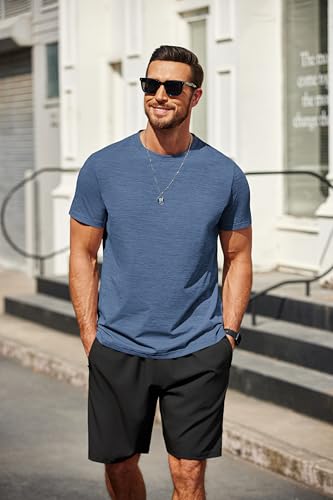 T-shirt ajusté homme col rond bleu taille M manche courte basique - 2