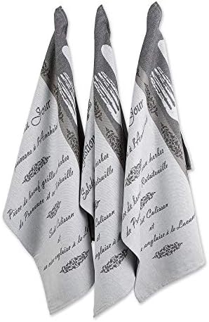 DII French Style Tabletop Kitchen Collection, Dishtowel Set, 20x28, French Menu, 3 Piece