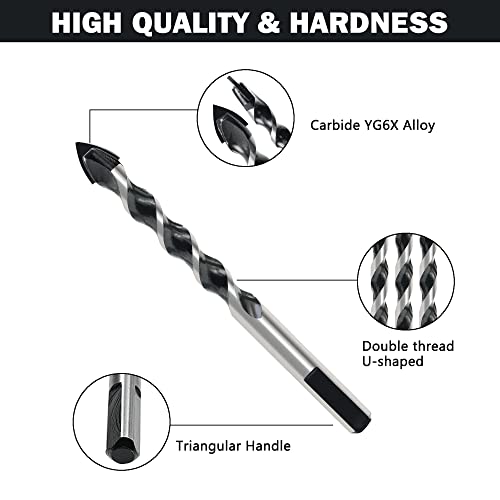 Behappy Masonry Drill Bit Set 10Pcs, Concrete Stone Carbide Drill Bit Set, Multi-Purpose Glass Drill Bit Set For Glass/Brick, Plastic, Cement, Wood, Tile With Size 1/8"-1/2" #TOP1
