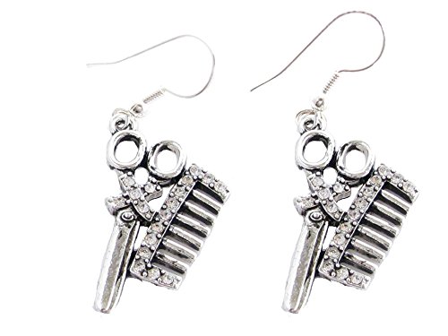 Hair Stylist Clear Crystal Scissors & Comb Fashion Earrings Barber Beauty Shop Salon Jewelry