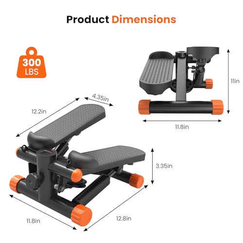 Sweetcrispy Mini Stair Steppers with Resistance Bands for Exercise at Home, Portable Exercise Twist Stepper Machine for Full Body Workout, 300LBS Capacity