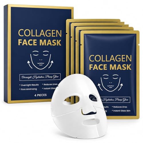 Collagen Face Mask Soluble Collagen Face Mask Gentle & Safe Care Deep Hydration Overnight Hydrating Face Mask for All Skin Types (4PCS)
