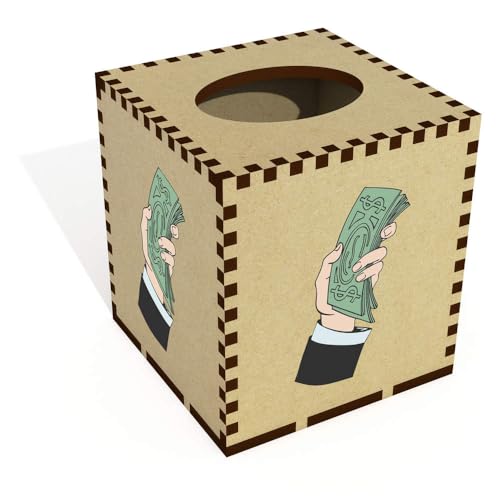 Image of Azeeda Square 'Hand With Banknotes' Wooden Tissue Box Cover (TB00071702)