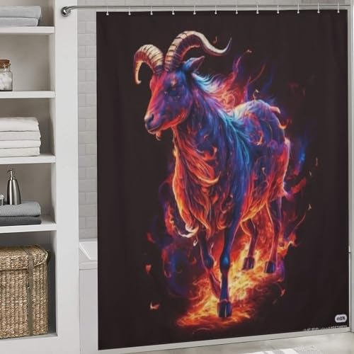Rideau de douche chèvre lavable 183x183cm en tissu polyester imperméable avec crochets - 2