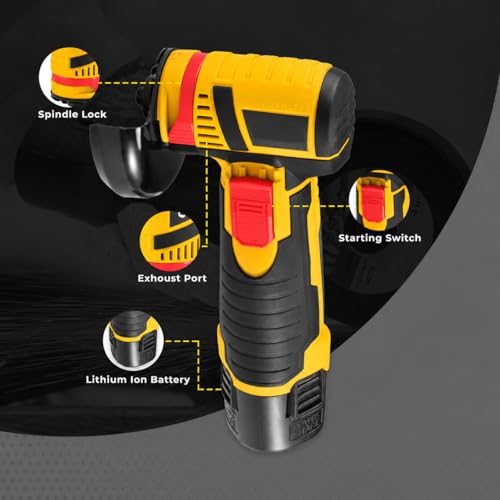 Image of Mini Angle Grinder Machine with 48V-2 Rechargeable Battery |19500 RPM With Abrasive Wheels for Cutting, Grinding & Polishing Metal, Marble & Stone Cutting with Spindle Lock and Toggle Switch.