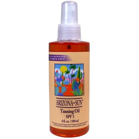 Arizona Sun Tanning Oil SPF 3 – 6 oz – Products With Aloe Vera and Plants and Cacti From the Desert – Moisturizing Mineral Oil – Deep Dark Tan Cover