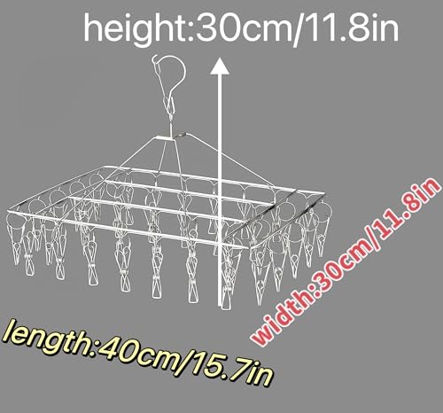 2 Pack Stainless Steel Sock Drying Rack with 80 Clips,360° Rotatable Windproof Hook Clothes Hanger Rack for Herb,Bras,Underwear,Baby Clothes,Hat,Scarf,Pants,Gloves,Towel and Laundry Accessories4