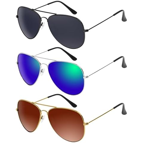 Wodison 3 Pack Classic Kids Sunglasses for Boys Girls Children sunglasses Reflective Metal Frame(Black, Blue, Brown) Cover