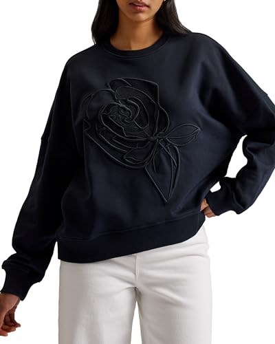 LOTISS - Sudadera Bordada con Estampado Burnout, Azul Marino, M