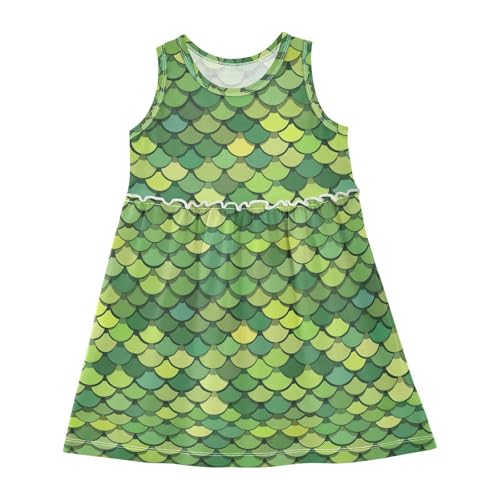 ALAZA Green Dragon Scales Girls Dress Sleeveless Dresses Toddler Casual Dress Summer Sundress 2-8 Years