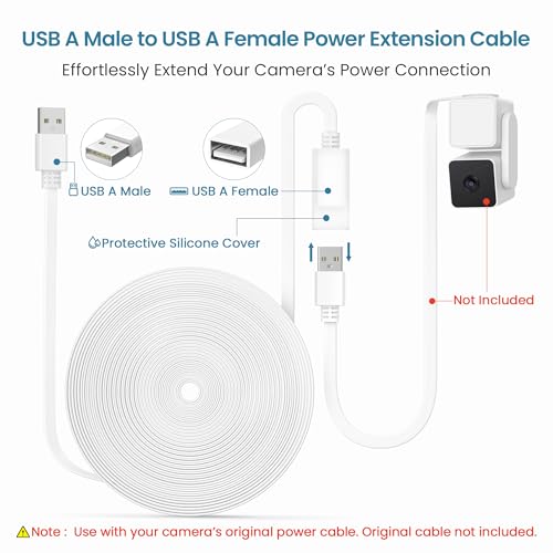 Itramax USB Verlängerungskabel Flach 3M Weiß 2 Stück,Verlängerungskabel USB für WYZE Cam V4/V3/V2,WYZE Cam OG,Blink 4(4th Gen),Blink XT,Mini,Wasserdichtes Ladekabel für Indoor Outdoor