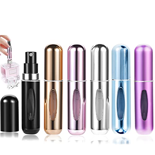 Kamiya 6Pcs 5ml Bouteille Vaporisateur de Parfum de Voyage, Mini Portable Voyage Parfum Atomiseur pour Voyage (or noir poudre argent bleu violet) Cover