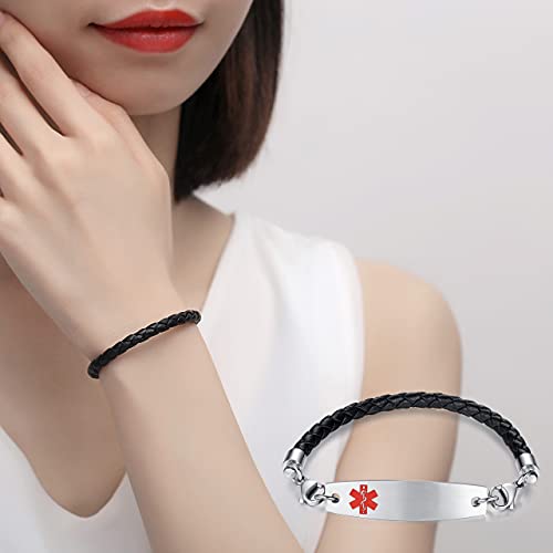 LinnaLove Interchangeable medical alert bracelets for women leather medical id bracelets with free engraving2