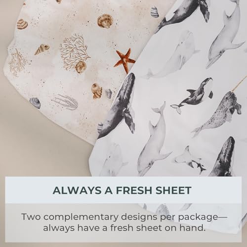 Image of Pobibaby 2 Pack Pack N Play Sheets for Boys - Premium Cotton Blend Fitted Playard Sheet, Soft Breathable Mini Crib Sheets Boy, Playpen Mattress Cover for Standard Travel Playards 38x26 (Seaside)