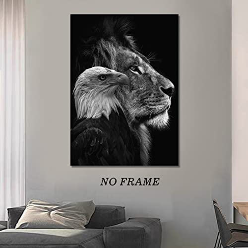 Black And White Lion And Eagle Poster Modern Animal Canvas Print Wall Art Contemporary Animal Wall Art Black And White Eagle Canvas Eagle Lion Picture Black Lion Painting For Bedroom 16X24Inch No Frame #TOP3