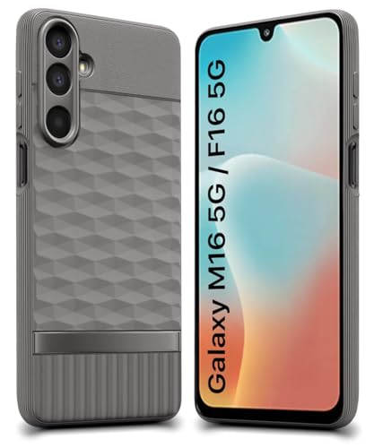 Image of WOW IMAGINE Back Cover for Samsung Galaxy M16 5G | Galaxy F16 5G with Hexa Cube Design | Ultra Slim Rubberised Case | Inner Velvet Fabric | Silicone Flexible Mobile Case | Camera Protection - Grey