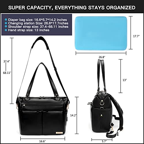 Dofasayi Leather Diaper Bag Backpack Leather Diaper Bag Tote With 14 Pockets, Changing Pad, Adjustable Shoulder Straps, Stroller Hooks, Large Travel Diaper Bags For Mom Dad And Boys Girls, Black #TOP3