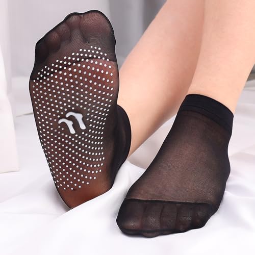 Women's Lace Ankle Socks - Soft Velvet, Non-Slip, Warm & Thick, Cozy Casual Home Socks with Silicone,Black
