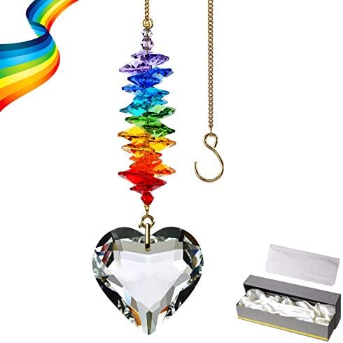 GOLDENHAITAI 45mm Clear Heart Crystal Suncatcher, Handmade Rainbow Maker Prism, Outdoor Indoor Hanging Window Decorations, Gifts for Grandma, Mom and Children (Clear Heart)