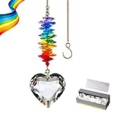 GOLDENHAITAI 45mm Clear Heart Crystal Suncatcher, Handmade Rainbow Maker Prism, Outdoor Indoor Hanging Window Decorations, Gifts for Grandma, Mom and Children (Clear Heart)