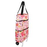 TOPPERFUN Bolsa de Supermercado Reutilizable de Oxford Plegable con Ruedas, Gran Capacidad, Asa Antideslizante, Bolsa Portátil para Compras Diarias y Picnic al Aire Libre, Diseño