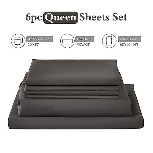 Image of ILAVANDE Queen Sheets Set 6 Piece,Hotel Luxury Super Soft 1800 Series Microfiber Queen Bed Sheets Set-Wrinkle Free & Breathable-14 Deep Pocket Sheets for Queen Size Bed(Queen,Neutral Grey)