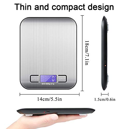 EasyULT Digitale Küchenwaage Elektronische Waage, Digitalwaage 5KG mit LCD Display, Professionelle Waage Ultradünne… – Bild 3