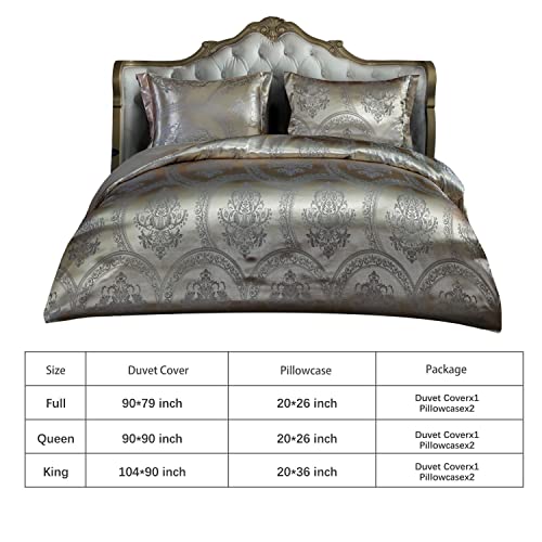 Osvino Satin Duvet Cover Set Luxury 3 Pieces Jacquard Soft Silky Hotel Bedding Quilt Cover Pillowcases Set With Zipper Closure, Metal Yellow, Queen #TOP4