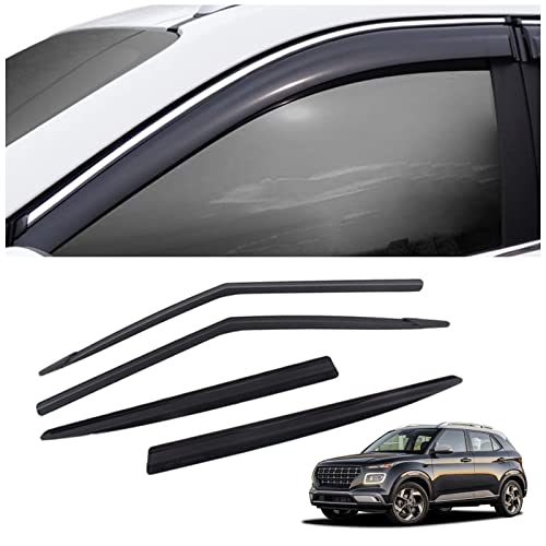 SAOKNCE 4 Pieces Tape-on Extra Durable Rain Guards Fit for 2020 2021 2022 2023 Hyundai Venue,Window Deflectors,Window Visors (Smoke Black)