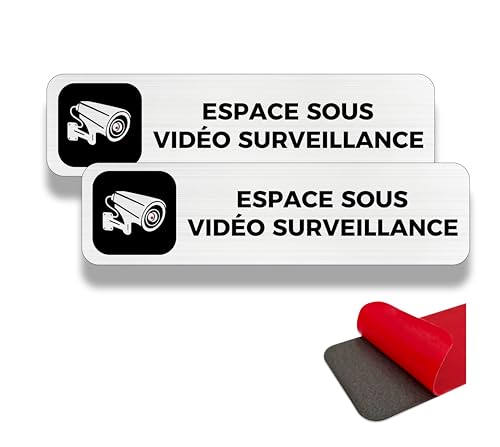 FloraVigo Panneau de Caméra, 2 Panneaux de Propriété Privée, 19×5 cm, Alarme de Sécurité, Intérieur/Extérieur, en Aluminium, Avec Autocollant (Vidéo...
