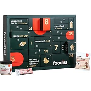 Foodist Snack Adventskalender 2022 mit 24 veganen Süßigkeiten wie Snack Bites, Riegeln, Nüssen, Cookies…