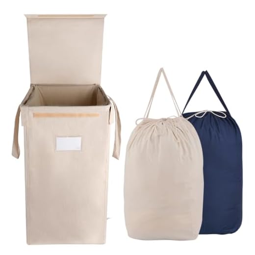 MCleanPin Laundry Hamper with Lid and 2 Removable Liners, 71 LCollapsible Dirty Clothes Hamper for laundry and 2 Handles, Foldable Baby Nursery Hamper Dorm Room Laundry Bags for College, Beige